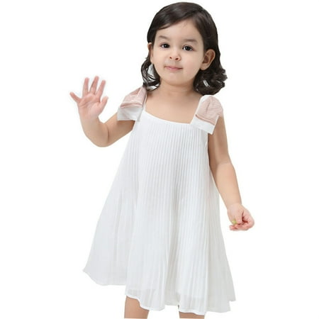 

Toddler Girls Summer Chiffon Dress Pleated Sleeveless Flowy Skirt