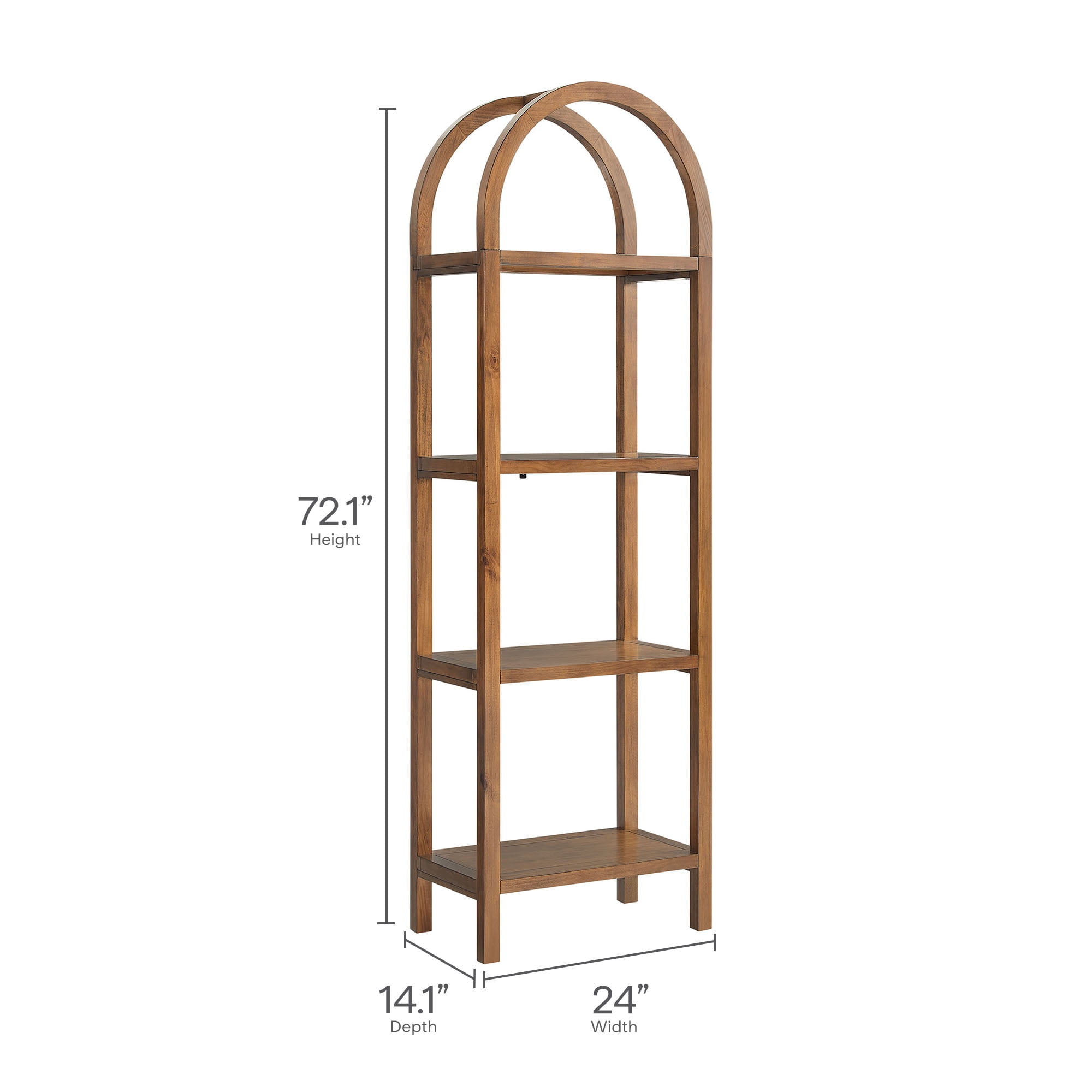 Vexley 72 Inch Tall Narrow Arched Bookshelf in Walnut