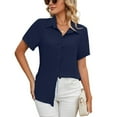 thumbnail image 2 of Tittly Button Down Shirts Womens Shirts Casual V Neck Button Down Shirts For Women Solid Short Sleeve Blouse Tops Tshirts Shirts Short Sleeve Shirts Navy L, 2 of 8