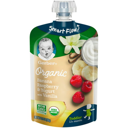 Gerber Organic Toddler Food, Banana Raspberry Yogurt Vanilla, 3.5oz Pouch (Pack of (Best Yogurt For Babies)