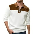 thumbnail image 2 of Kakii Men's Corduroy & Knit Blend Polo, Half Zip Collared Shirt with Brown Accents, Textured Long Sleeve Casual Top, 2 of 5