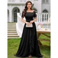 thumbnail image 3 of Black Floral Lace Boat Neck Chiffon Maxi Dress With Ruffle Hem A-Line, 3 of 30