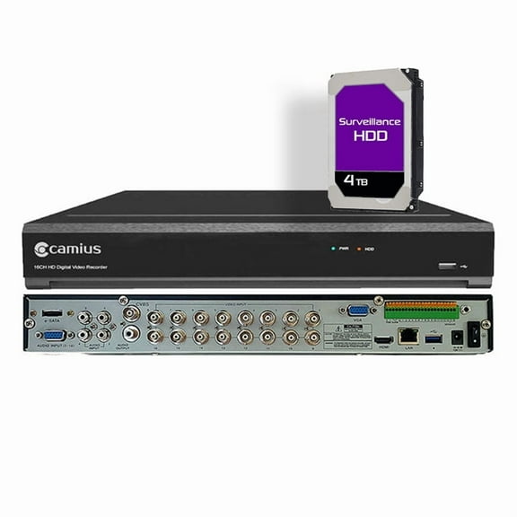 Camius 4K 16 Channel Security DVR with Hard Drive 4TB for 16 CVBS, AHD, HD CVI, TVI   8 IP Cameras, PC/Mac/Web browser/Mobile compatible