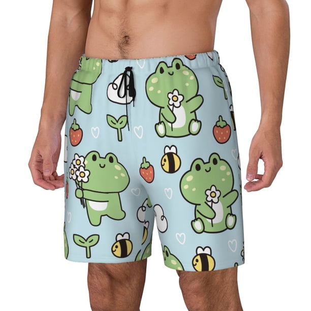 Fotbe Cute Floral Frog Traje de Baño para Hombre – Shorts de Natación de Secado Rápido con Forro y Bolsillos-Large