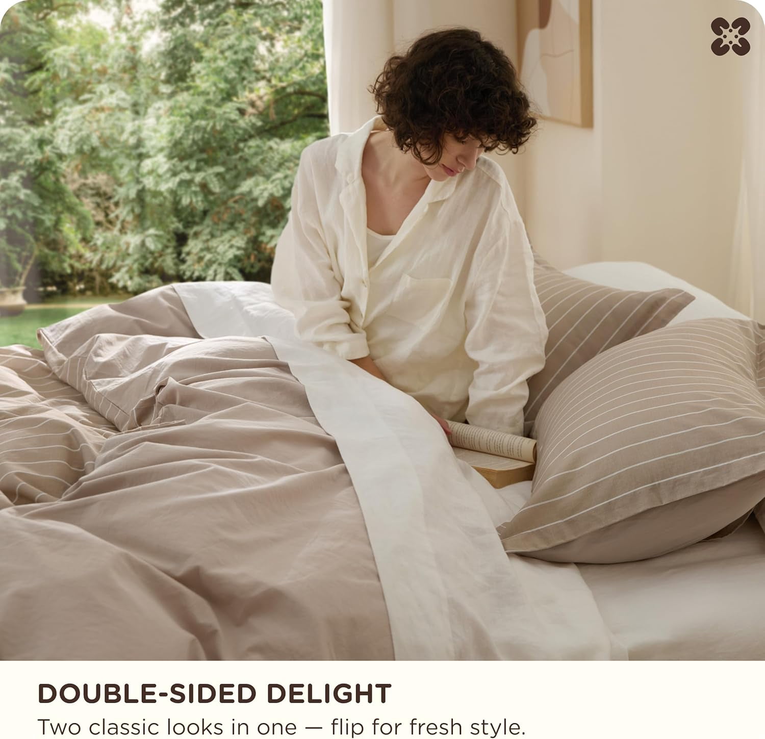 Striped Duvet Cover Queen Size, 100% Washed Cotton PureWoven Duvet Cover Linen Like Textured, Classic Striped Pattern Enhances Bedroom Comfort and Style, Stripes Olive Green, 90"x90"