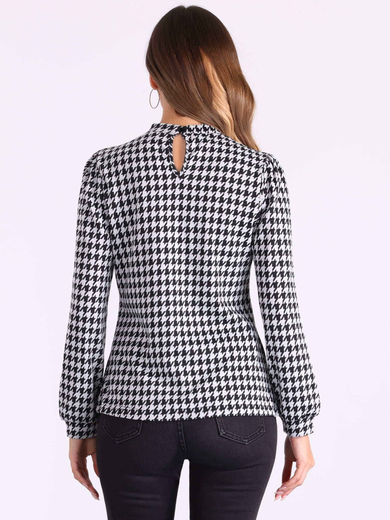 DARING DIVA Houndstooth Plaid Vintage Blouse  XS Black