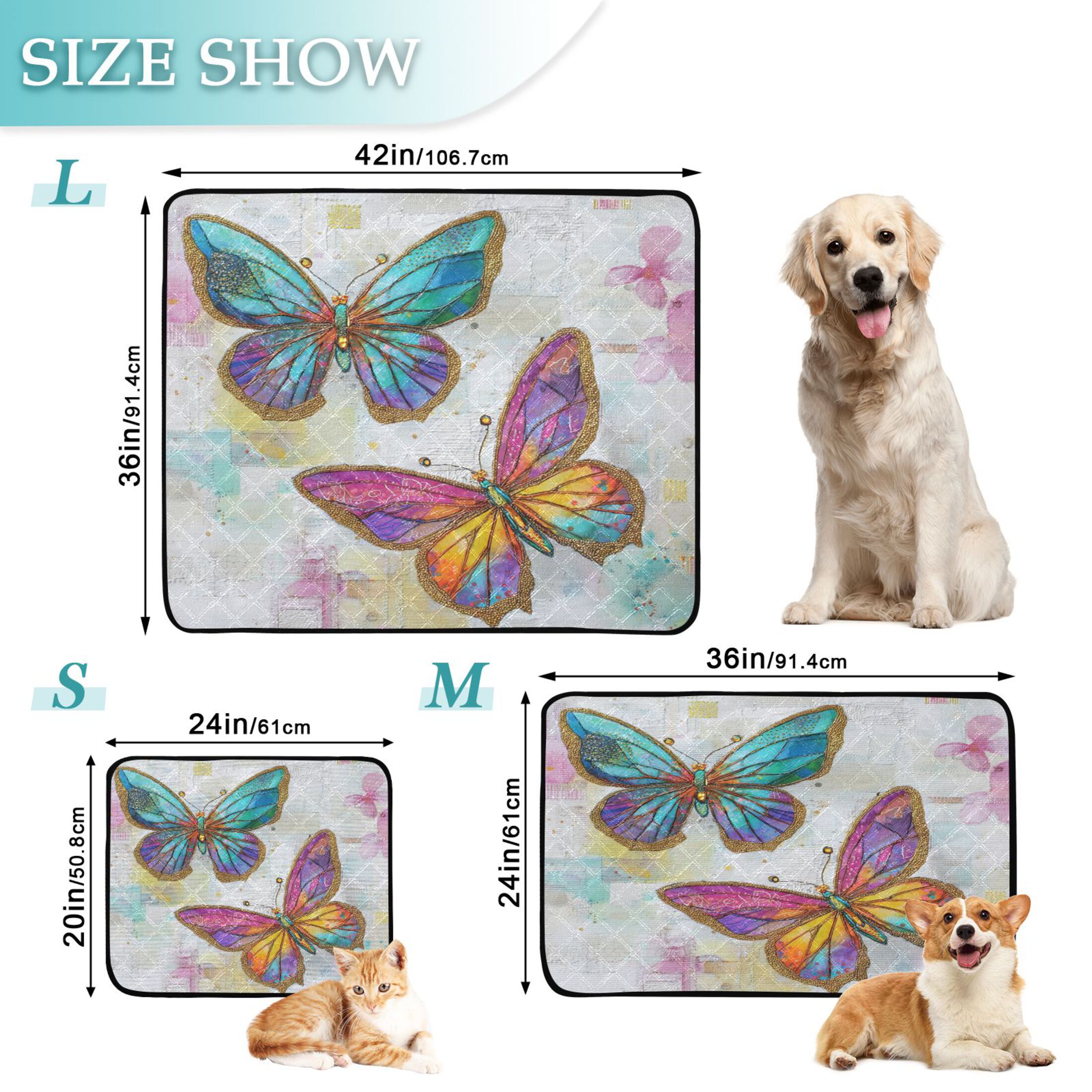 Qxltty Artistic Butterfly Cat litter Pads Pet Set of 3 Diaper Mats Center Anti-leakage Layer Absorbent Soft and Comfortable