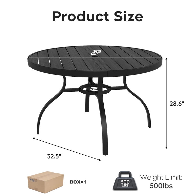 Howcool 1-Pcs 47" Outdoor Round Dining Table, Rust-Resistant Patio Table with Umbrella Hole