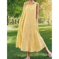 thumbnail image 4 of sicmoss Women's Yellow Boho Plaid Sleeveless U-Neck Maxi Dress for Women Casual Loose Fit Cotton Linen Long Sundress Side Pockets Flowy A-Lin, 4 of 5