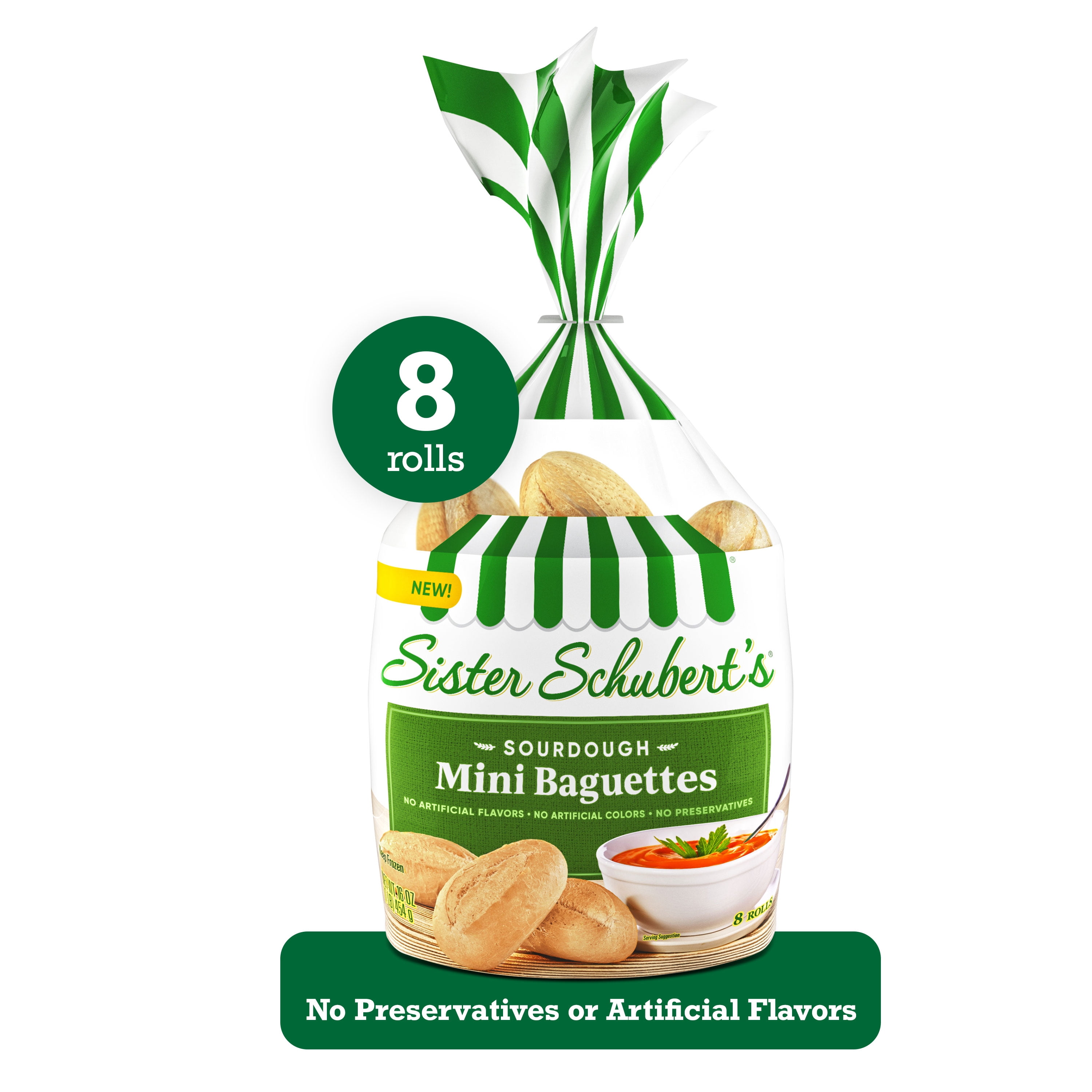 Sister Schubert's Mini Sourdough Baguettes, 8 rolls, 16 Ounce bag (Frozen)