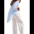 thumbnail image 4 of Camisas de Mujer con Botones, Blusas Casuales de Larga con Cuello Alto y Estilo Boyfriend Rayas Azules L, 4 of 9