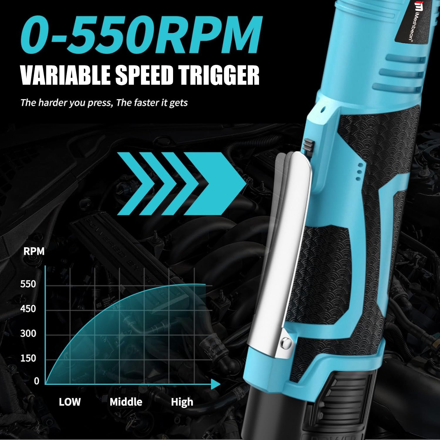 iMeshbean 18V Extended Cordless Ratchet Wrench 1/4 & 3/8" 59 ft-lbs (80 N.m) Electric Impact Wrench 550RPM 2 Battery