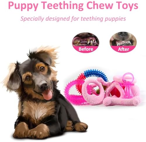 20 Pack Pink Puppy Chew Toys - Dog Teething Toys for Puppies, Puppy Toys Toothbrush with Ropes, Soft Dogs Toy Bundle for Small Dogs, Cute Interactive Dog Balls for Chewers