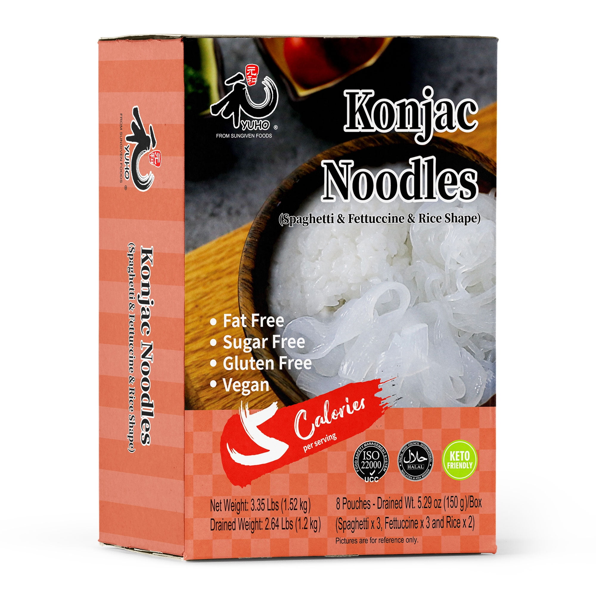 YUHO Shirataki Konjac Pasta and Rice Variety 8 Pack Inside, Vegan,  Low-Calorie, Gluten Free 53.61 oz