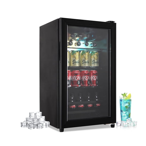 120 Can Beverage Refrigerator Wine Cooler, Digital 7‑Level Temperature Control Mini Fridge 32‑50°F, Humidity Lock Double Tempered Glass Door, Freestanding Drink Cooler for Home Bar Office Dorm