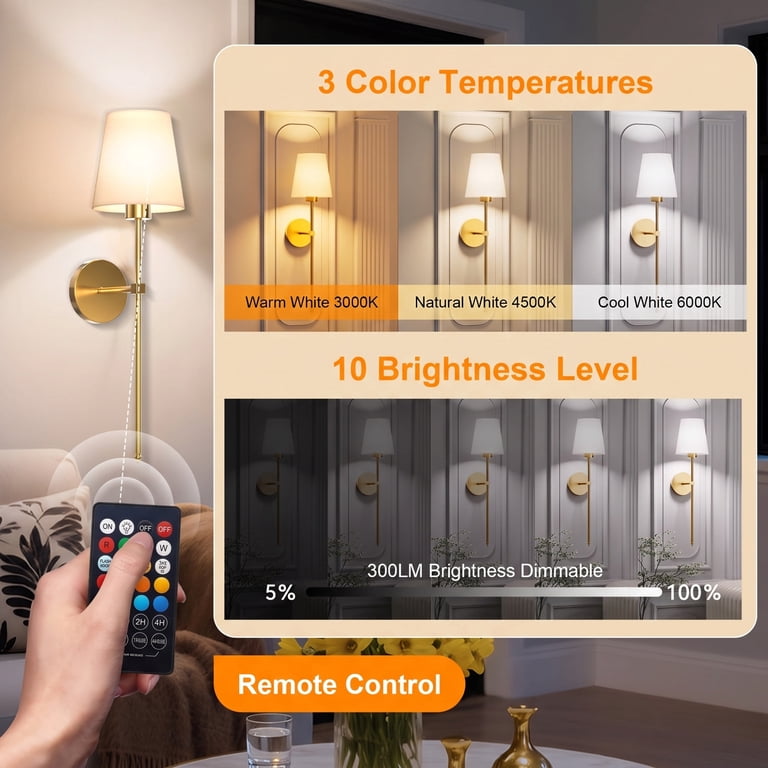 DAYBETTER Rechargeable RGB Wall Sconce Set of 2 photo 4
