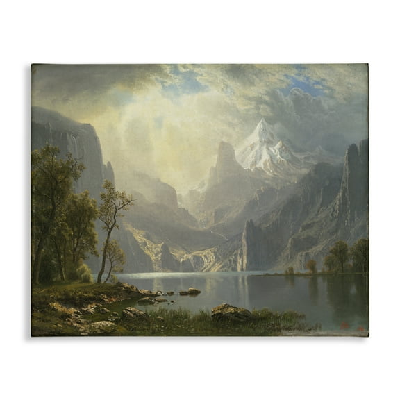 Stupell Industries Classic Bierstadt View on Mountain Landscape & Nature Painting Wrapped Canvas Art Print Wall Art, 20 x 16