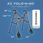 Stander Space Saver Walker, Lightweight Folding Walker for Seniors, Adult Walker with Wheels, Two Wheeled Rolling Walker with Rear Ski Glides, Black Walnut