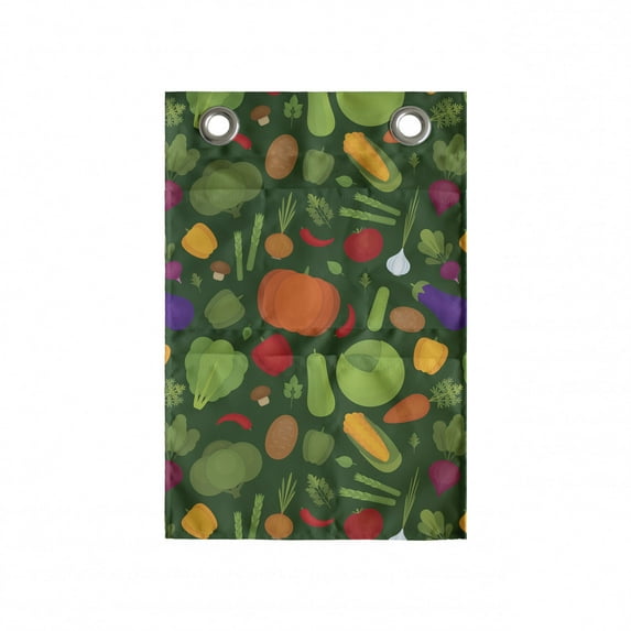Vegetables Hanging Pocket Organizer, Simplistic Drawn Organic Healthy Food Pattern Carrot Pepper Potato Corn, Printed Polyester Storage Bag with Pockets, 14" x 20", Emerald Multicolor