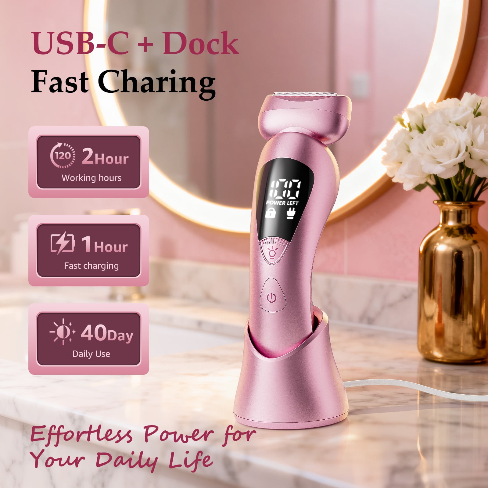 Skdwakiz Electric Razor for Women, 2-in-1 Womens Electric Razor, Rechargeable Cordless Bikini Trimmer Shaver, IPX7 Waterproof Wet Dry Body Pubic Hair Trimmer, Lady Shaver for Face, Underarm & Legs