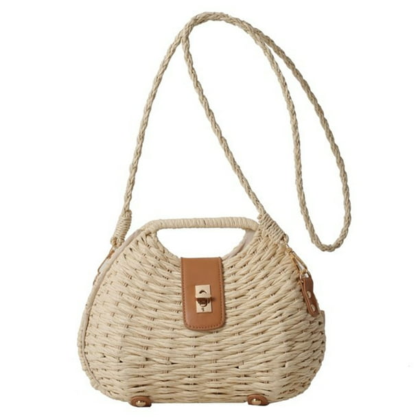 Bolso de paja para playa de verano para mujer, bolso tejido de paja de mimbre de gran capacidad, bolsos de hombro hechos a mano, ligero para vacaciones en la playa