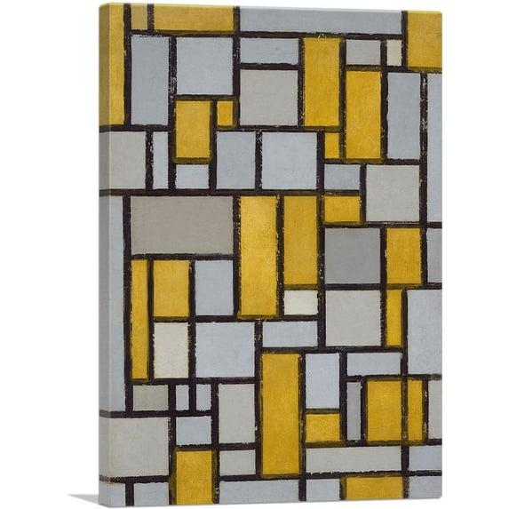 ARTCANVAS Composition with Grid #1 1918 Canvas Art Print by Piet Mondrian - Size: 18" x 12" (0.75" Deep)