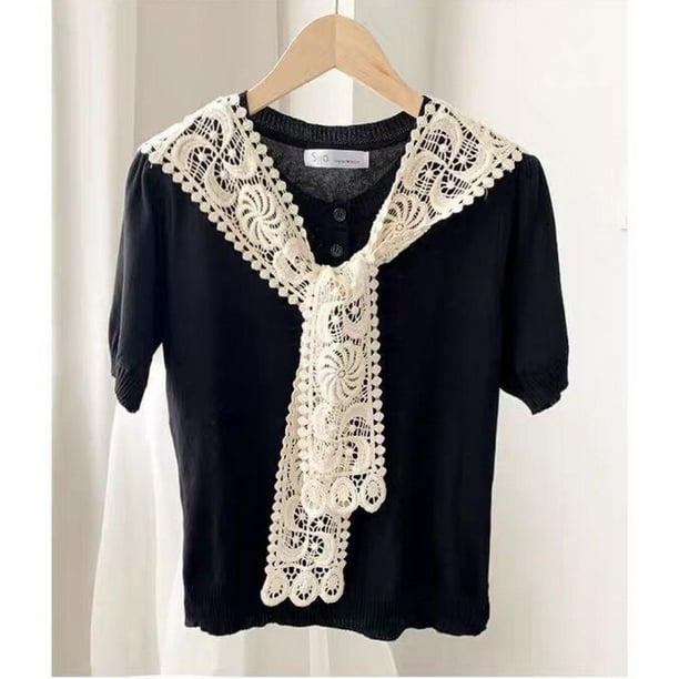 Chal pequeño para niños con falda y protector solar, de verano, de encaje fino, tejido a crochet, ahuecado y con cuello falso