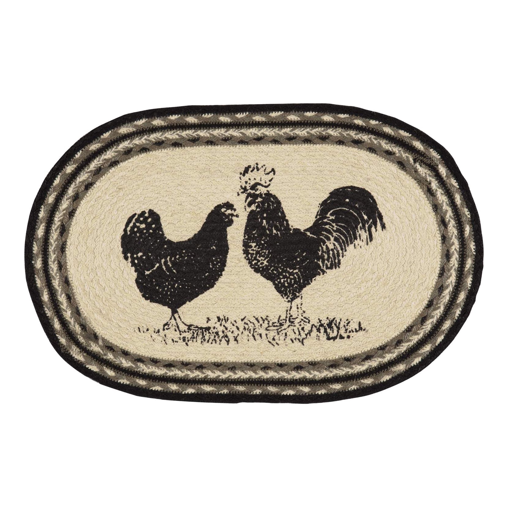 VHC Brands Sawyer Mill Poultry 12 x 18" Jute Placemats, Set of 6, Charcoal