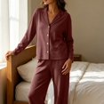 thumbnail image 6 of qafoshin Long Sleeve Pajama Sets for Women Lapel Button Down Tops and Long Pant Two Piece Matching Set Soft Sleepwear, 6 of 7