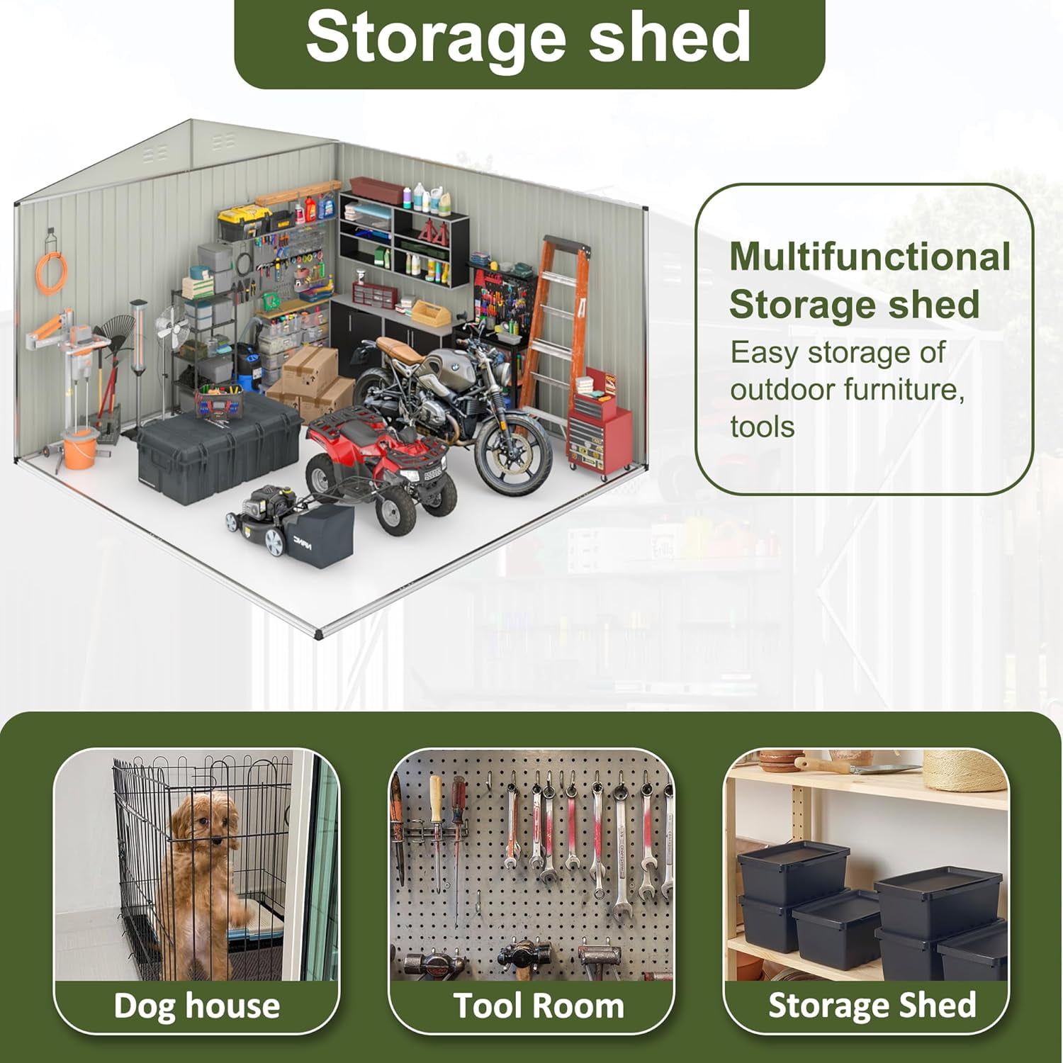 NETAJE 10'x14' Outdoor Metal Shed , Storage Shed with Updated Frame, Lockable Doors & Sliding Roof for Backyard, Garden, Brown