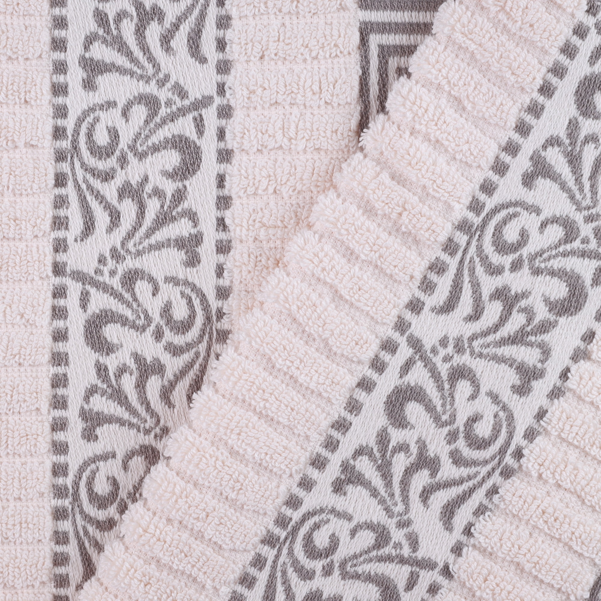 Decorative Assorted 8-Piece Cotton Luxury Bath Towel Set for Bathroom, 13" x 13”, 16” x 30”, 30” x 52”, Ivory-Chrome by Blue Nile Mills