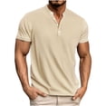 thumbnail image 3 of TAGOLD Mens Summer Short Sleeve Stand Collar Blouse & Shirt Solid Color Button Casual Top, 3 of 5