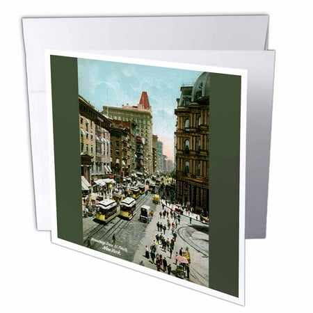 - 3dRose Broadway From St. Pauls New York City Street Scene with Trolley Cars, Greeting Cards, 6 x 6 inches, set of 12