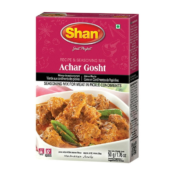 Shan Achar Gosht Recipe and Seasoning Mix 1.76 oz (50g) - Spice Powder for Meat in Pickle Condiments - Suitable for Vegetarians - Airtight Bag in a Box