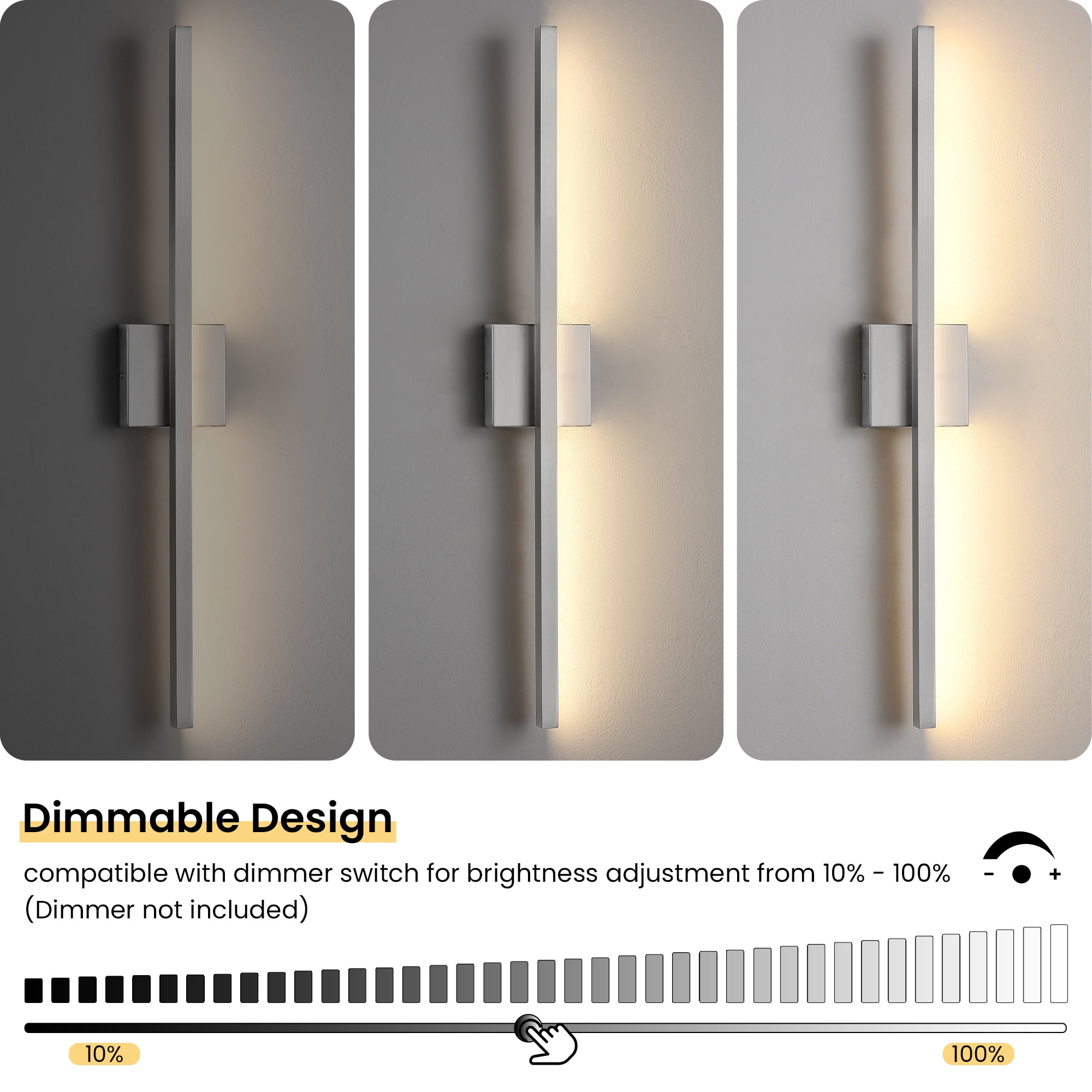 KAISITE 32 inch Modern Vanity Lights for Bathroom Lighting Fixtures over Mirror Dimmable Integrated LED Brushed Nickel , Silver, 3500K Warm Light