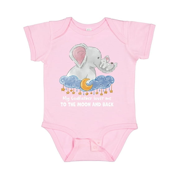 Inktastic My Godfather Loves Me to the Moon and Back Elephant Family Boys or Girls Baby Bodysuit