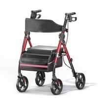 Matinal Foldable 8'' Big Wheels Rollator Walker with Seat, Red, 350 lb Limit