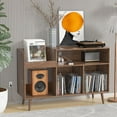 thumbnail image 6 of LUCKYELF Record Player Stand with Storage, Record Storage Cabinet, Wood Turntable Stand for Living Room Bedroom, Walnut Color, 6 of 7