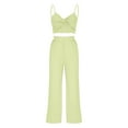 thumbnail image 6 of REORIAFEE Women's Two Piece Outfits Casual Set Clubwear Gym Sets Women's Fashion Sexy Summer Casual Sleeveless V Neck Blouses Trousers Two Piece Set Green L, 6 of 9