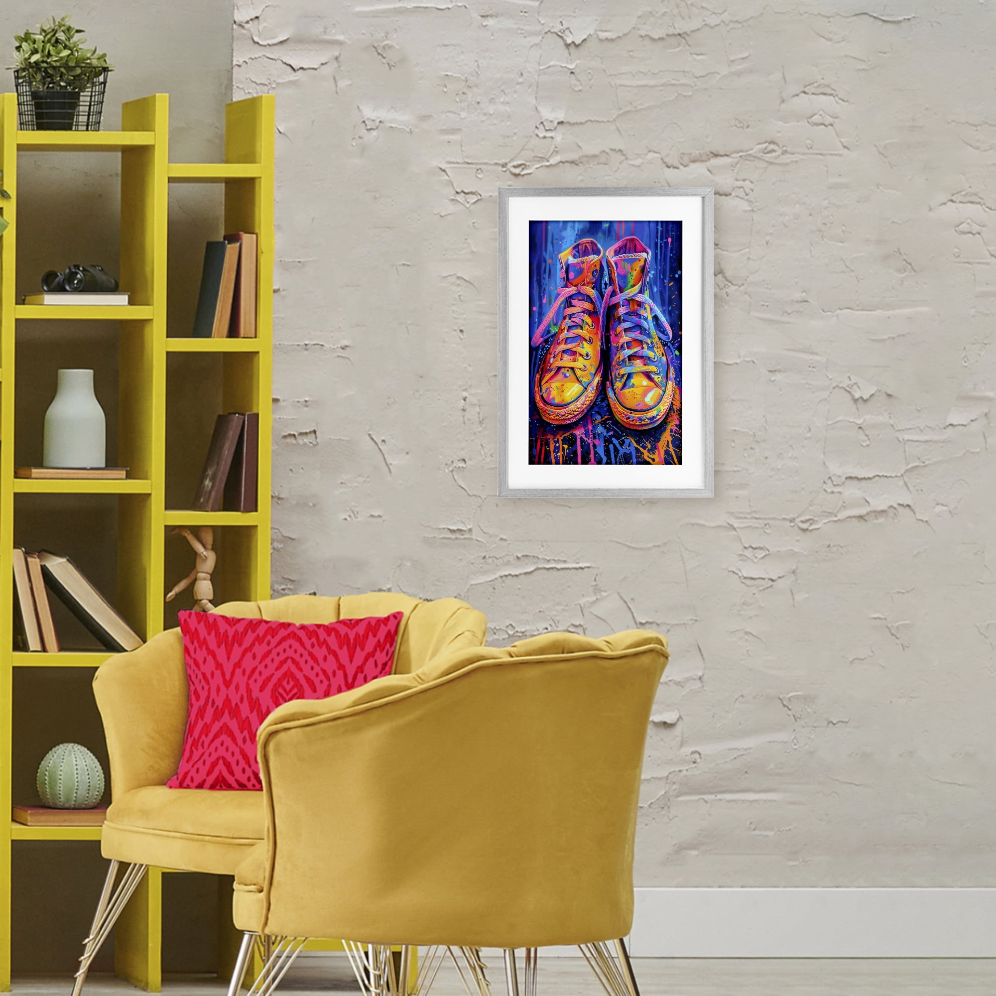 Stupell Industries Moody Converse with Neon Splash Gray Framed Print Under Glass, design by Creative Studio