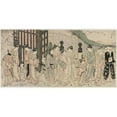 thumbnail image 2 of Katsukawa Shunchō 14x9 Gold Ornate Wood Frame and Double Matted Museum Art Print Titled - A Thousand Autumns, Ten Thousand Years on Tokiwa Bridge (Early 1790s), 2 of 4