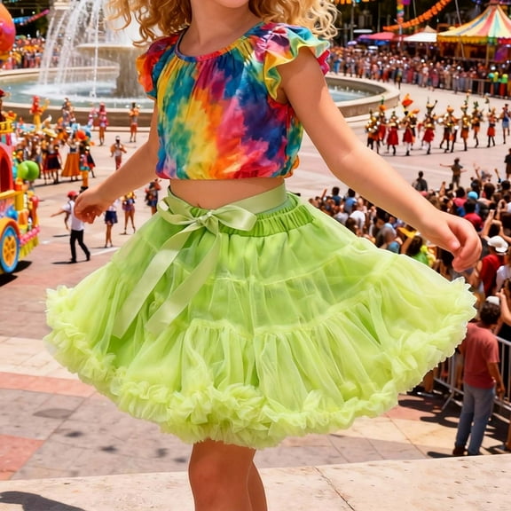 ZHOGXU Big Kids Girls Skirt Elastic Waist Solid Color Bow Design Comfortable Stylish Mesh Tutu Skirts For Carnival Party And Daily Wear Light Green 110