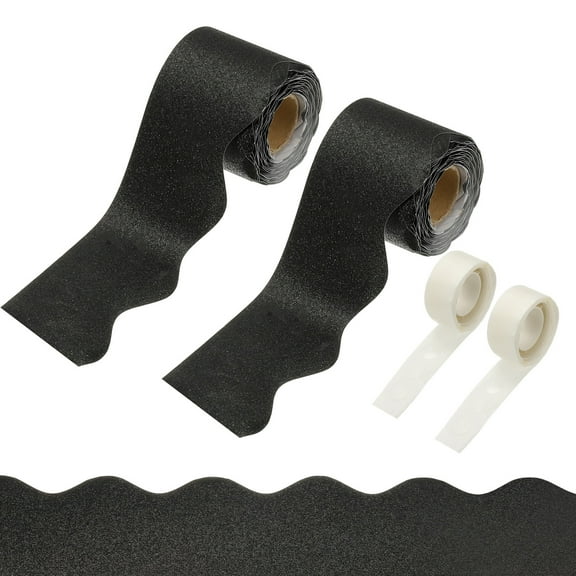 Uxcell 2 Rolls Glitter Bulletin Board Borders, 65.6ft Black Border with Clear Sticky Dots