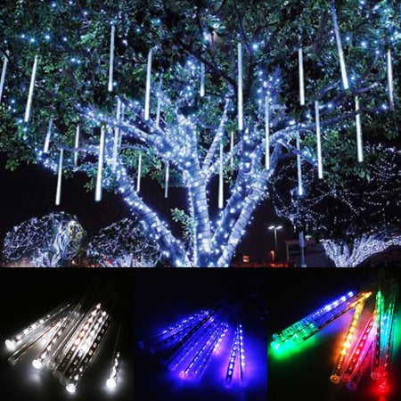 Outside Christmas Decorations For Sale LHCER 30cm 144 LED Meteor Shower Rain Lights, 8 Tubes Falling Rain Light Drop Christmas Light Icicle String Light for Garden Holiday Party Wedding Christmas Tree Decoration ()