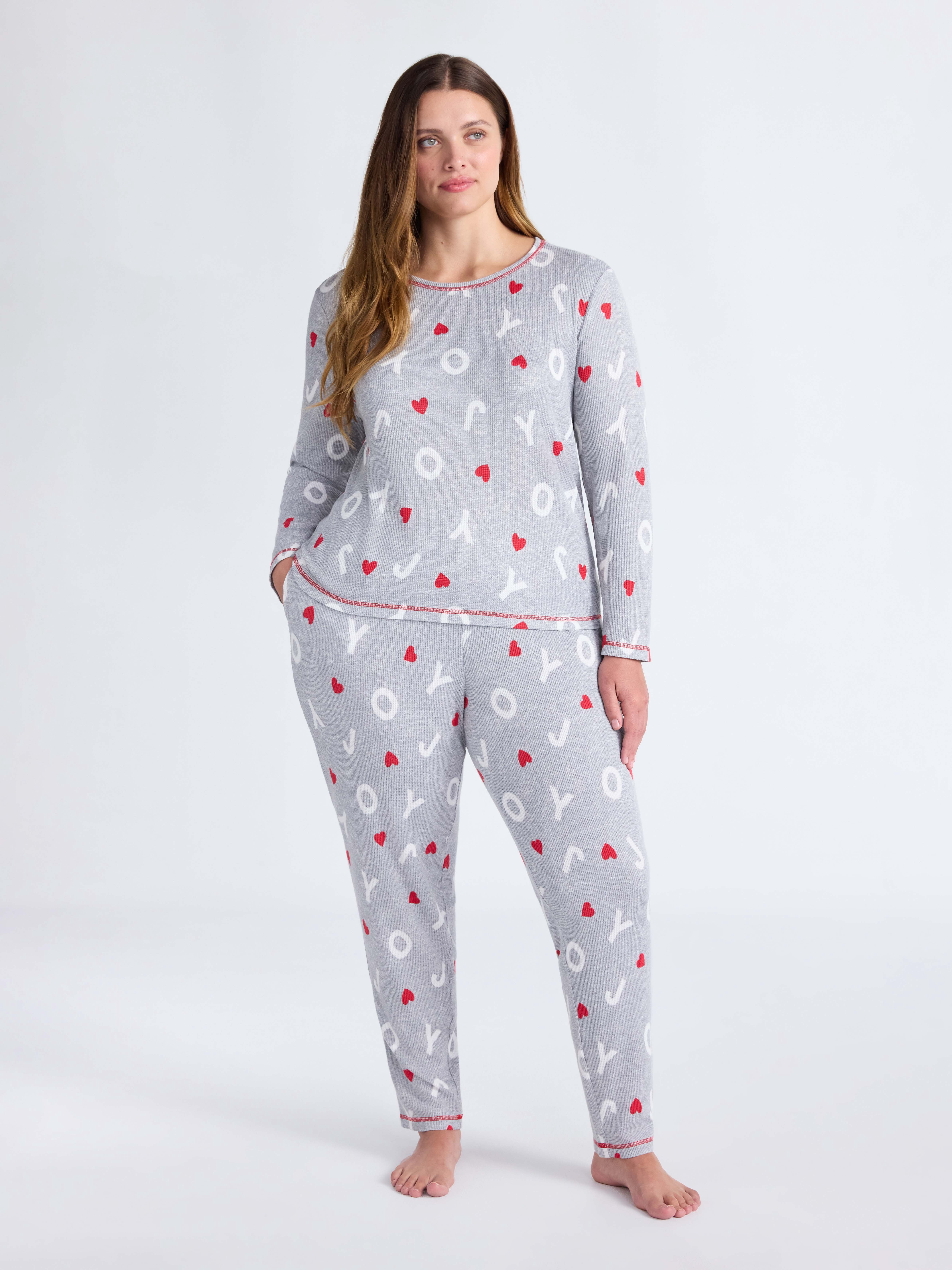 Joyspun Women's Waffle Knit Long Sleeve Top and Joggers Pajama Set, 2-Piece, Sizes S-3X