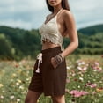 thumbnail image 6 of Erwazi Women's Solid Linen Shorts Drawstring Waist with Pockets Casual Spring Summer Shorts, 6 of 7