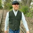 thumbnail image 2 of Men's Herringbone Tweed Vest, 5-Button Closure, Wool Blend, Adjustable Back Strap, Green, X-Large, 2 of 4