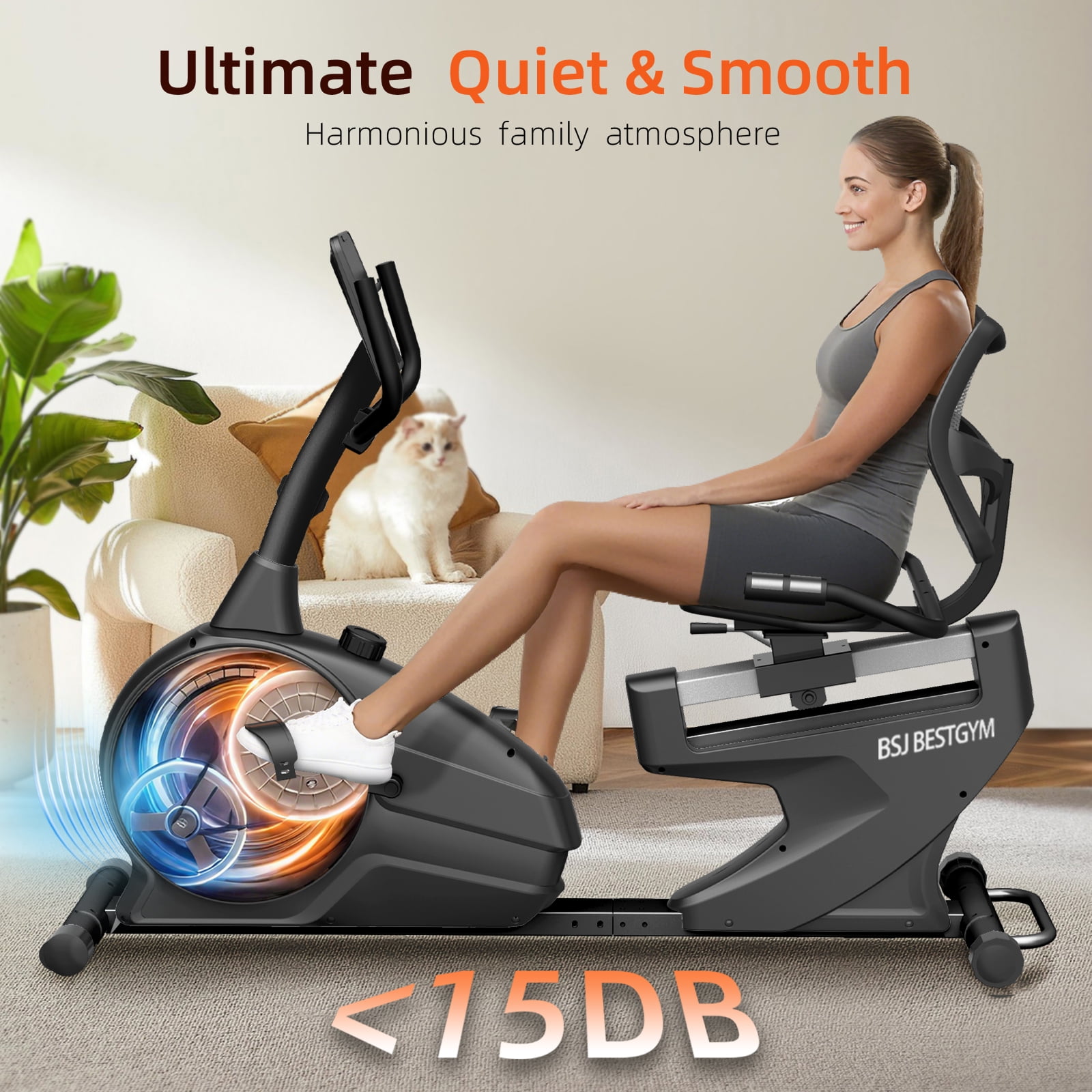 BSJ BESTGYM Recumbent Exercise Bike, Recumbent Stationary Bike for Home, Recumbent Bike 350LBS Weight Capacity, Magnetic Recumbent Bike with Smart APP, LCD Monitor, Heart Rate Handle