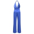 thumbnail image 4 of GILIGEGE Sleeveless Jumpsuit Wrapped V Neck Elegant for Womens Halter Dressy Casual Wide Leg Pant 2025 One Piece Romper Outfits Women's Sleeveless Deep V Halter Neck Backless Waist Jumpsuit Blue M, 4 of 6