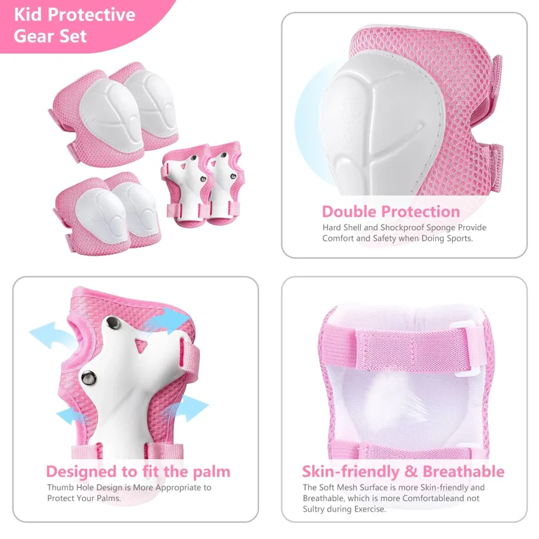 Rirool Kids Protective Pad Set, Pink & White photo 8